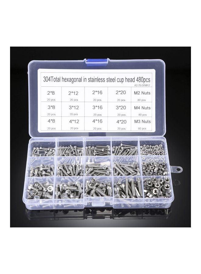 480-Piece Stainless Steel Socket Hexagon Screw And Nut Set Silver - Image 5