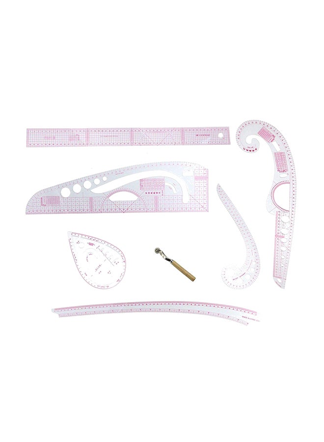 7-Piece Multi-Function Sewing Dress Ruler Set White/Pink/Beige 30centimeter - Image 1