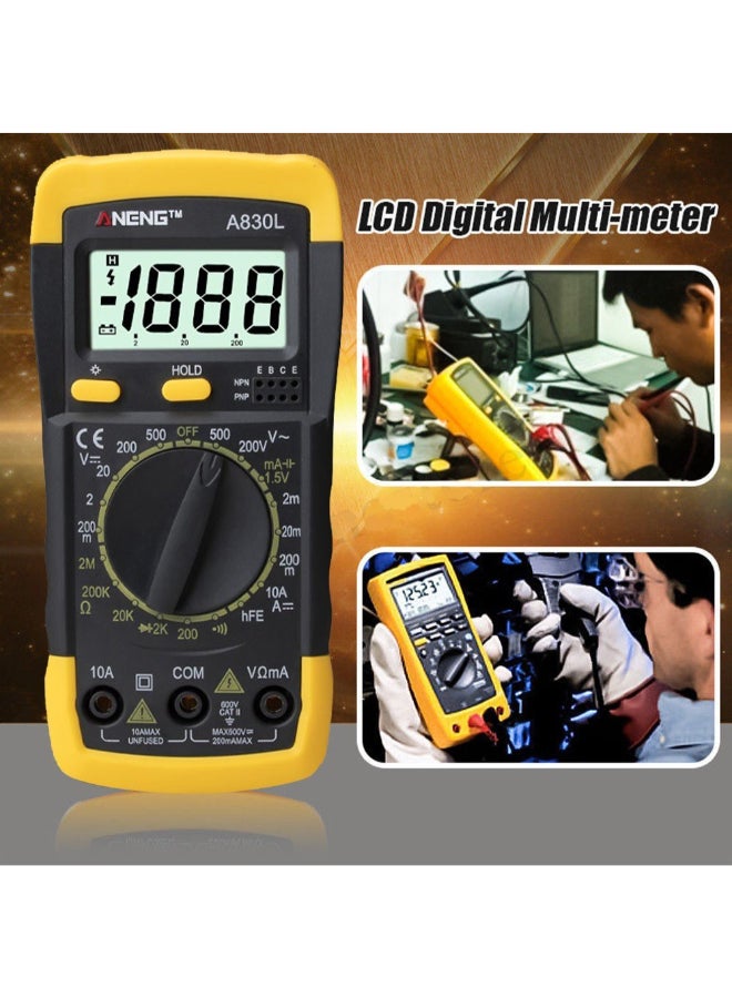 Digital LCD Multimeter Volt AC DC Tester With Test Leads Yellow/Black 69.4 x 34.1 x 144.7mm - Image 3