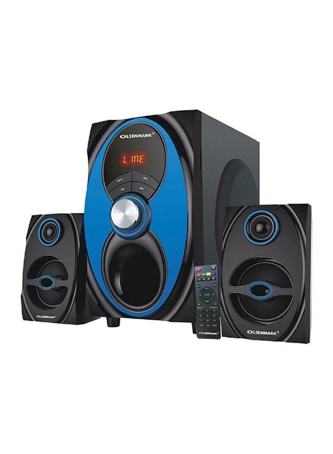 Olsenmark - Multimedia  Speaker, 2.1 Channel With USB, SD, FM, Bluetooth, 5000W PMPO Speakers, Digital LED Display, Handy Remote Control OMMS1186 Black/Blue - Image 1