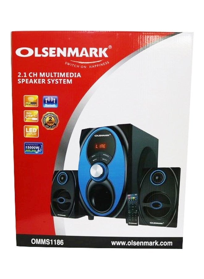 Olsenmark - Multimedia  Speaker, 2.1 Channel With USB, SD, FM, Bluetooth, 5000W PMPO Speakers, Digital LED Display, Handy Remote Control OMMS1186 Black/Blue - Image 1