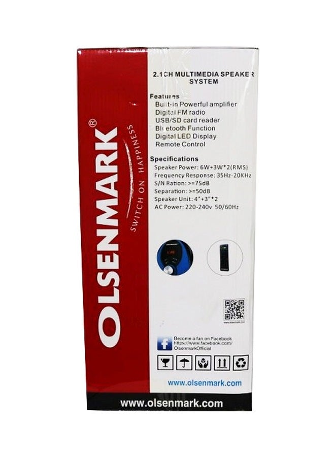 Olsenmark - Multimedia  Speaker, 2.1 Channel With USB, SD, FM, Bluetooth, 5000W PMPO Speakers, Digital LED Display, Handy Remote Control OMMS1186 Black/Blue - Image 1