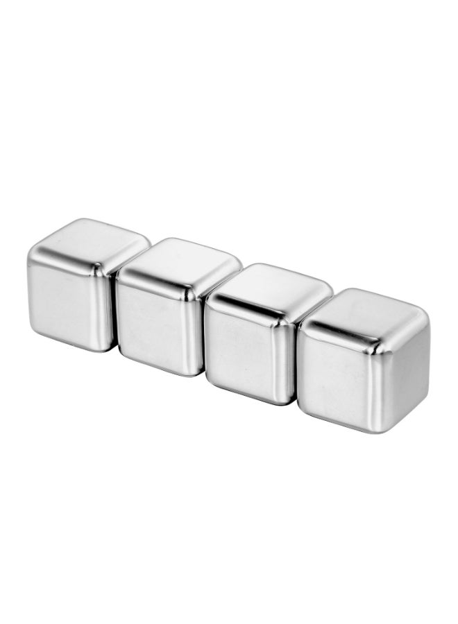 Generic 4-Piece Stainless Steel Ice Cube Reusable Chilling Stone Silver 6centimeter  - Image 2