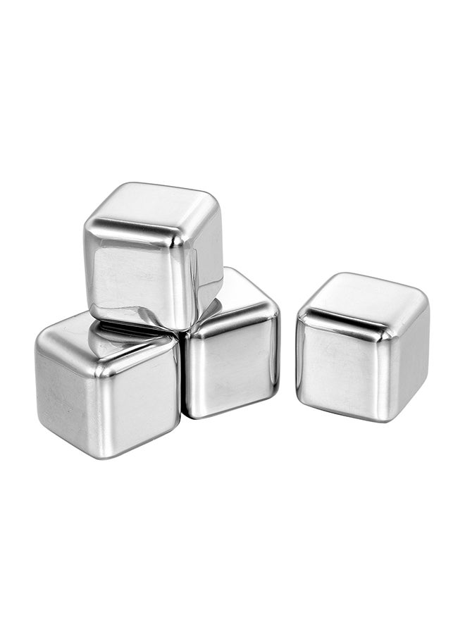 Generic 4-Piece Stainless Steel Ice Cube Reusable Chilling Stone Silver 6centimeter  - Image 1