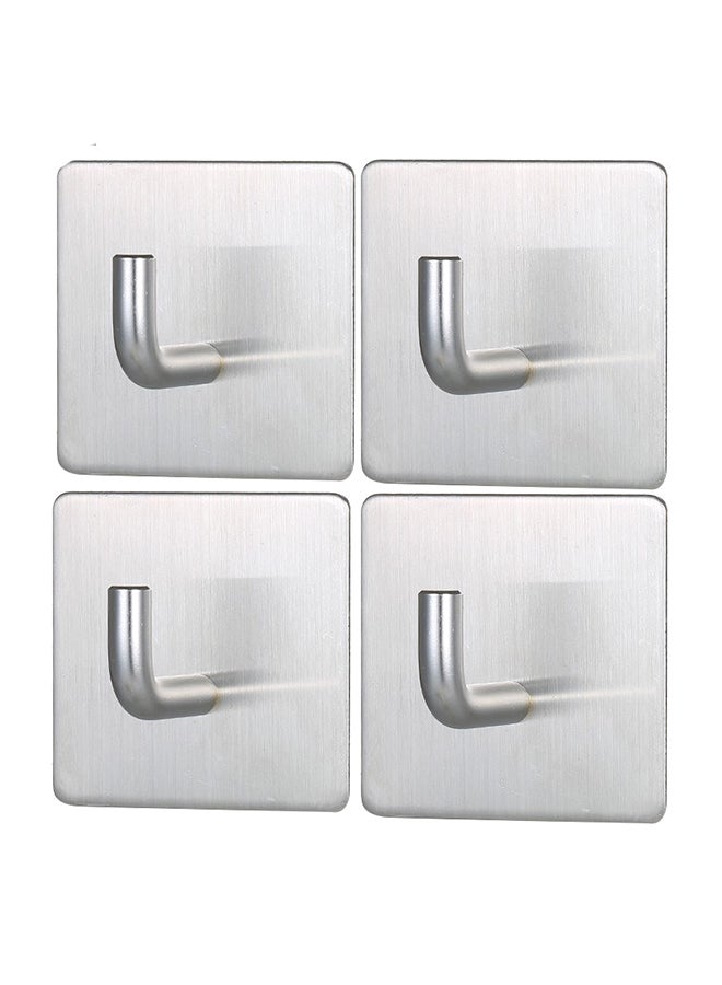 4-Piece Rustproof Stainless Steel Adhesive Hook Silver 13.5cm - Image 1