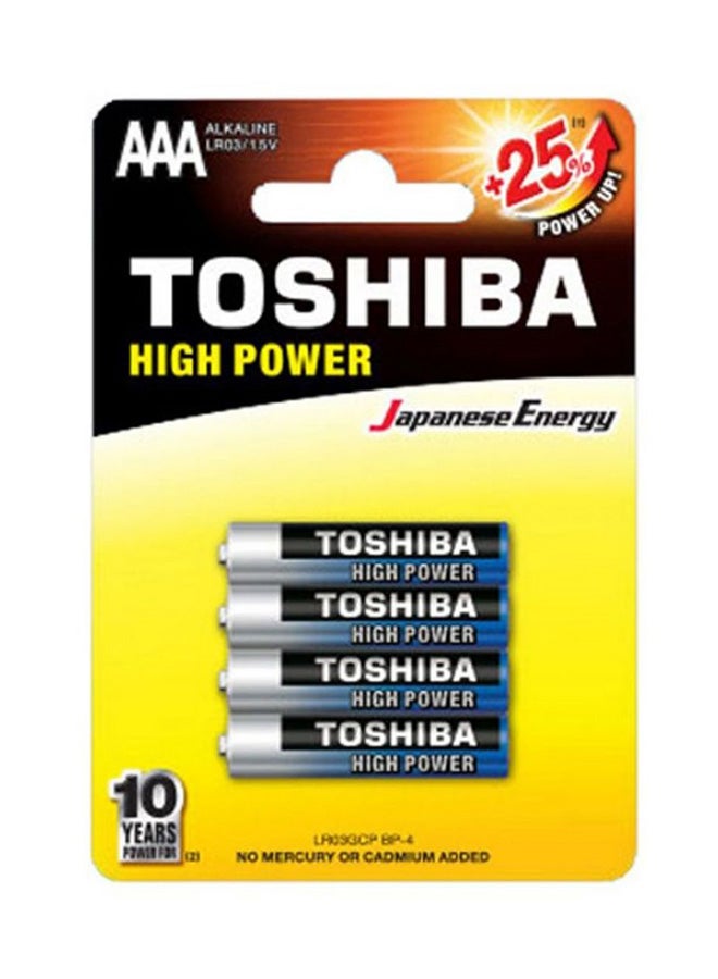 Toshiba 4-Piece High Power Alkaline AAA Battery Pack Black/Silver/Blue  - Image 1