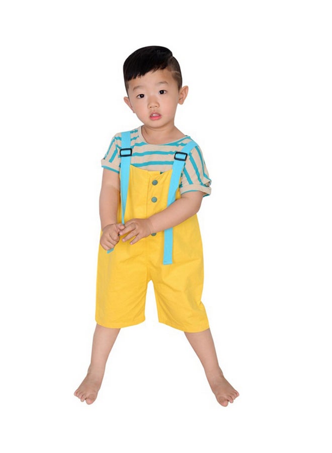 Generic - 2-Piece Stripe T-Shirt And Suspender Shorts Set Multicolour - Image 1