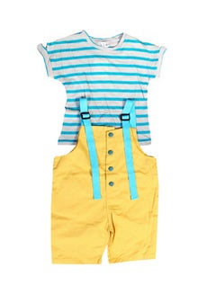 2-Piece Stripe T-Shirt And Suspender Shorts Set Multicolour