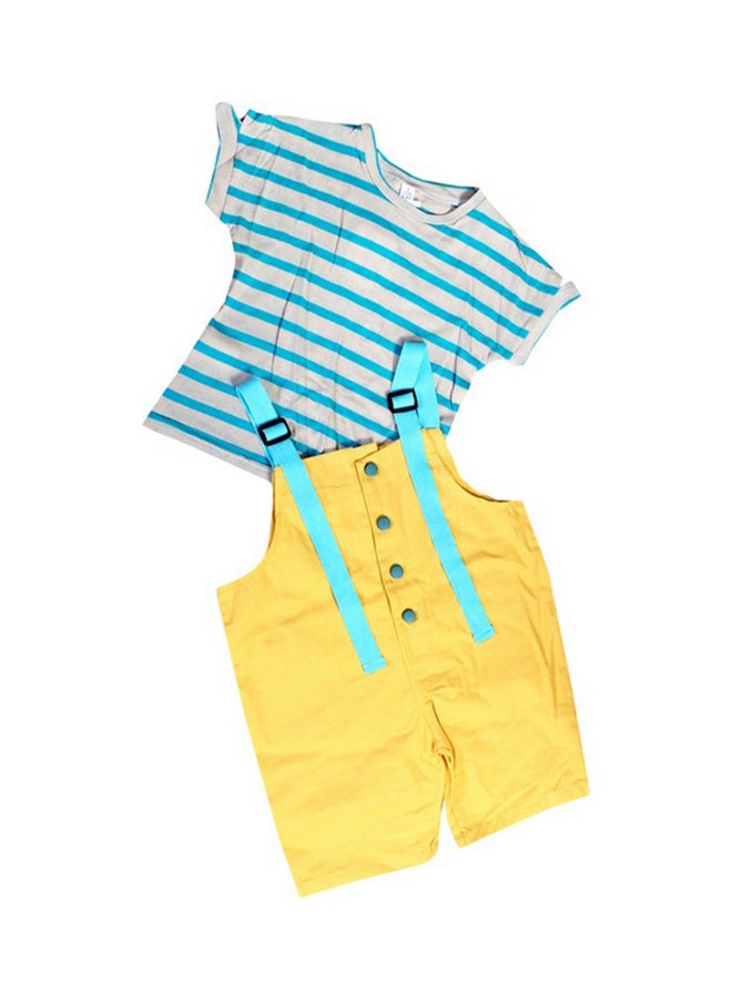 Generic - 2-Piece Stripe T-Shirt And Suspender Shorts Set Multicolour - Image 1
