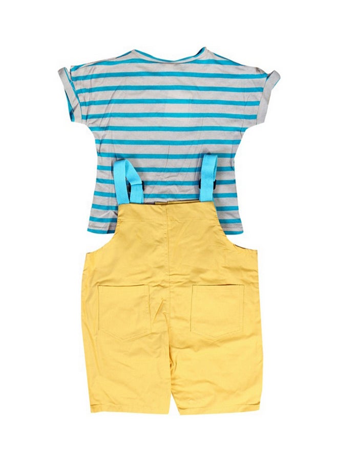 Generic - 2-Piece Stripe T-Shirt And Suspender Shorts Set Multicolour - Image 1