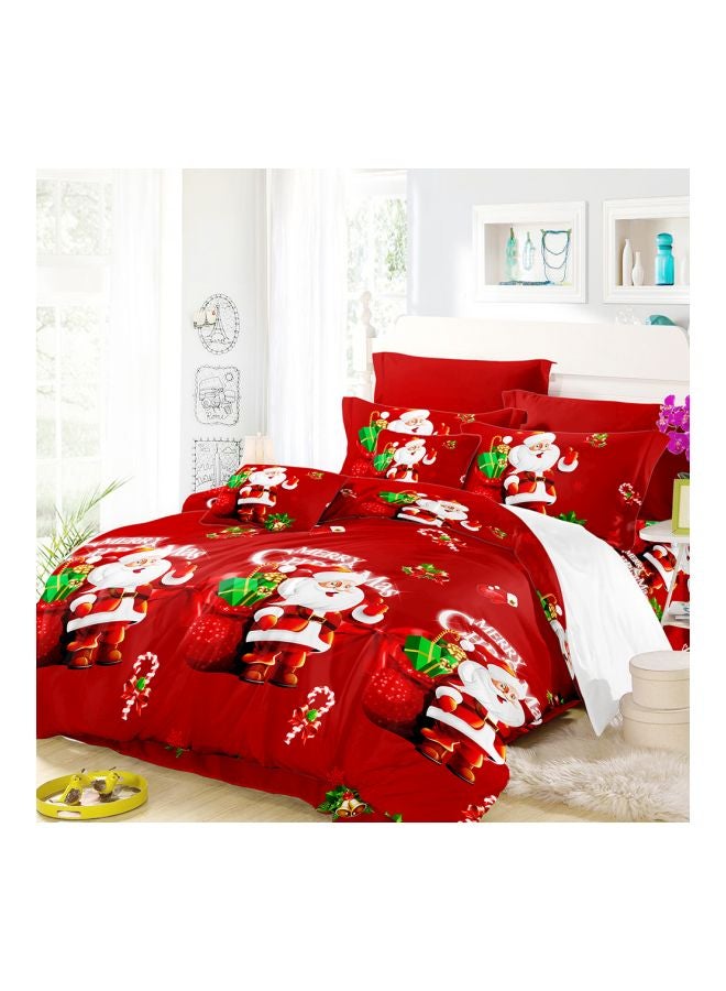 4-Piece 3D Santa Printed Duvet Cover Set Polyester Red/White/Green Full - Image 1