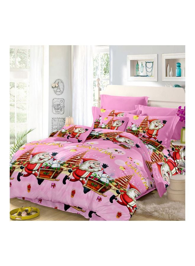 4-Piece 3D Santa Printed Duvet Cover Set Polyester Pink/Red/White - Image 1