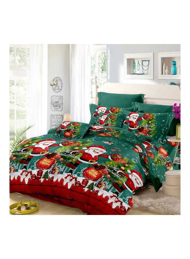4-Piece 3D Christmas Printed Duvet Cover Set Polyester Green/Red/White - Image 1