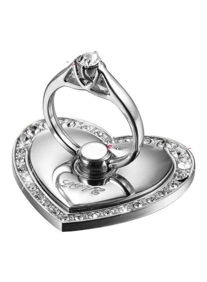 حامل حلقي للهاتف المتحرك على شكل قلب فضي - Image 1