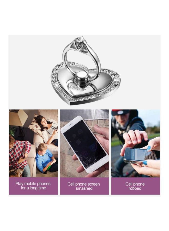 حامل حلقي للهاتف المتحرك على شكل قلب فضي - Image 2