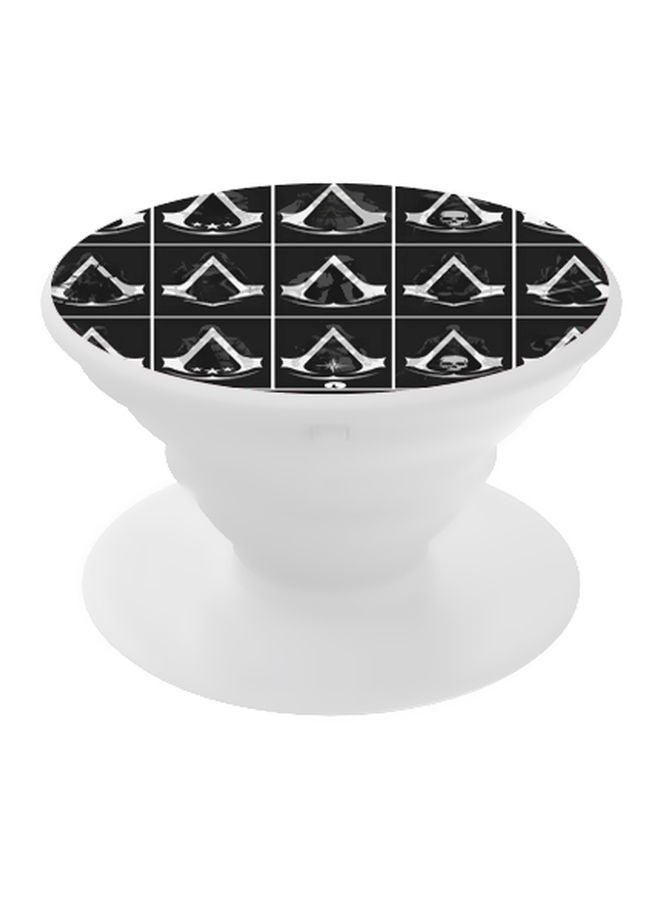 BP Printed Pop Up Finger Grip Phone Holder White/Black - Image 1