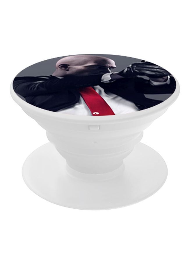 BP Printed Pop Up Finger Grip Phone Holder White/Black/Red - Image 1