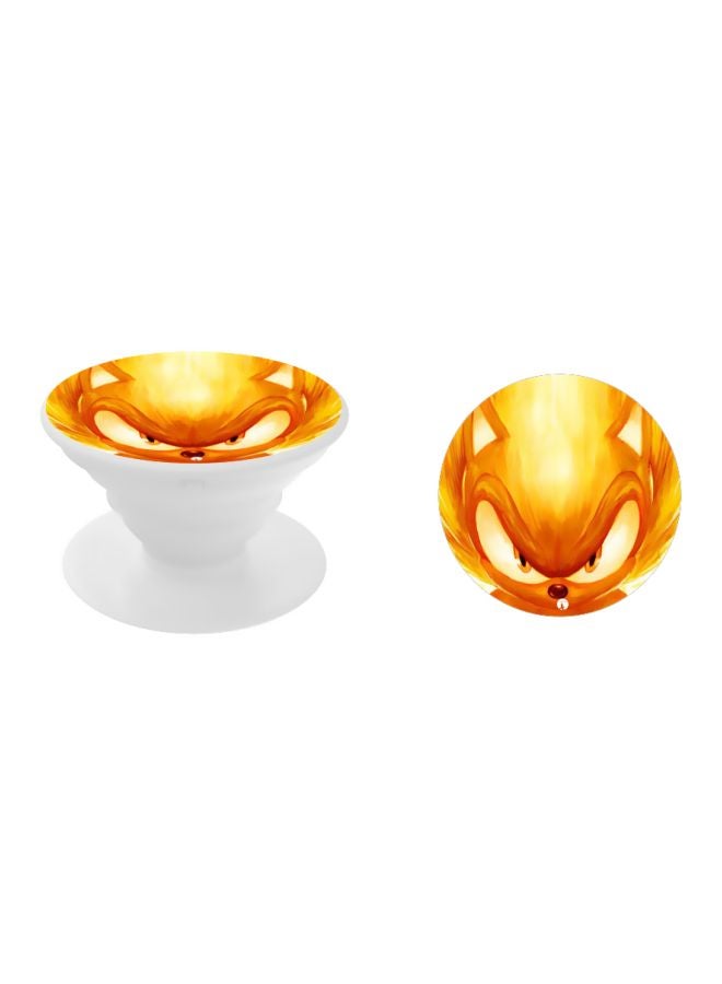 بي بي حامل هاتف على شكل مقبض أصابع منبثق مزين بطبعة أبيض/ برتقالي/ أصفر - Image 2