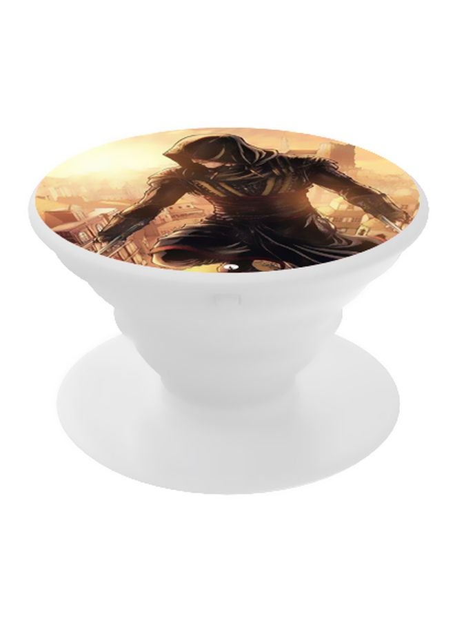 BP Printed Pop Up Finger Grip Phone Holder White/Brown/Black - Image 1