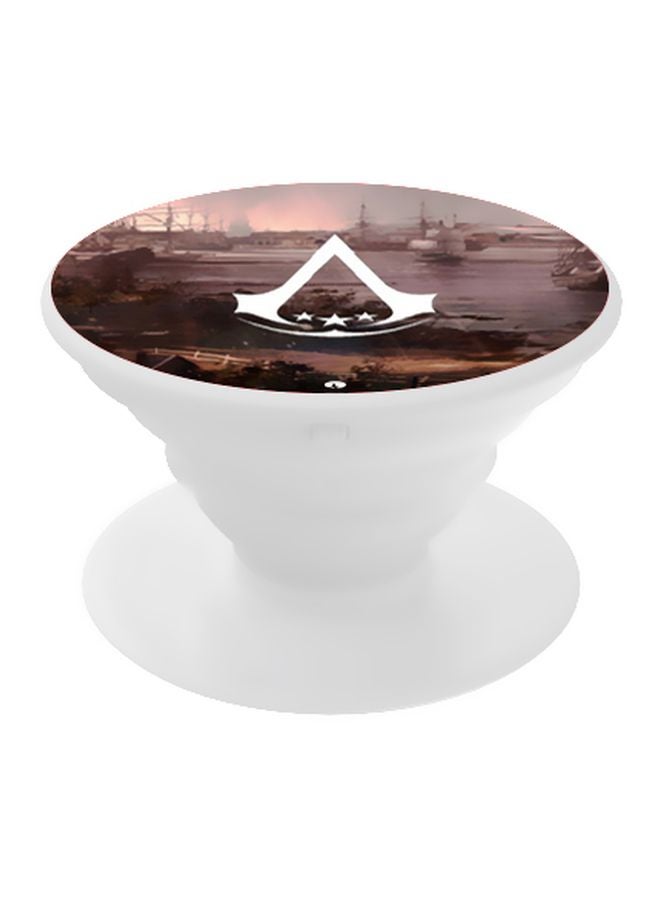 BP Printed Pop Socket Finger Grip Phone Holder White/Black/Brown - Image 1