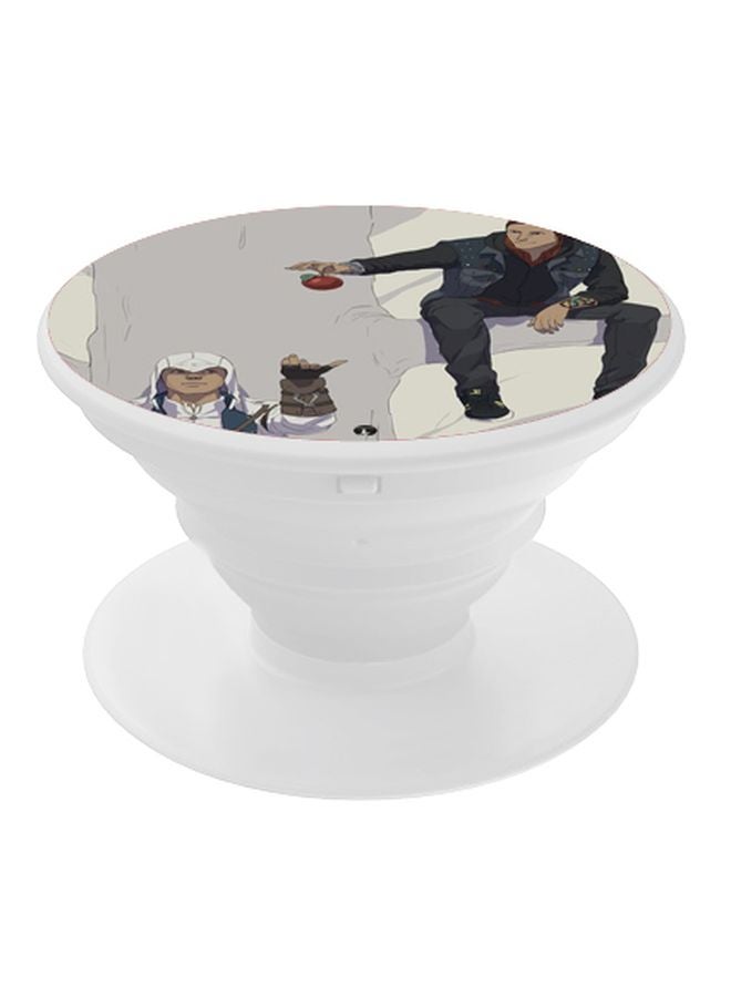 بي بي حامل هاتف بتصميم قبضة للأصابع تنبثق لأعلى وبنمط مطبوع أبيض/رمادي/أسود - Image 1