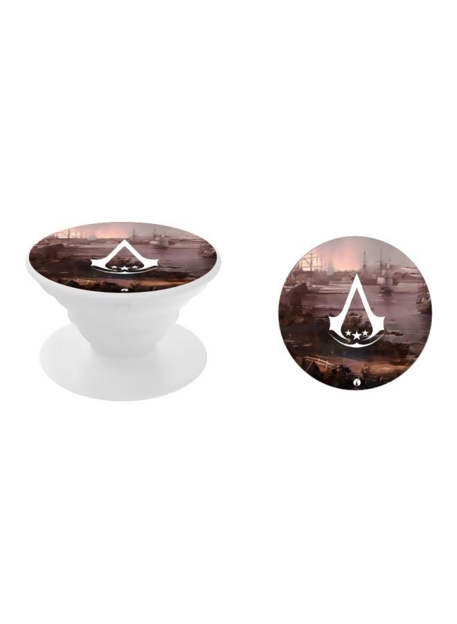 BP Printed Pop Socket Finger Grip Phone Holder White/Black/Brown - Image 2