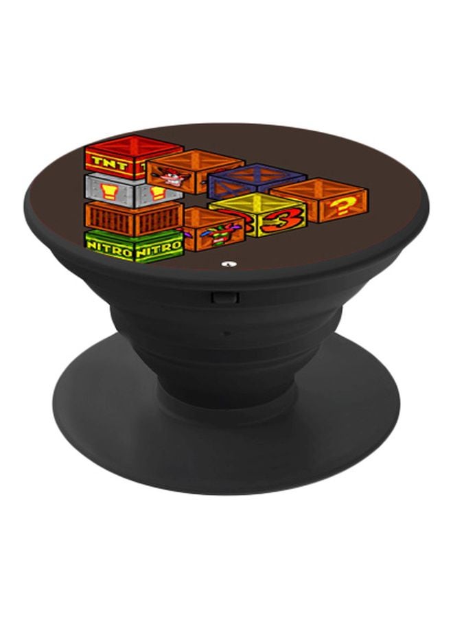 BP Printed Pop Up Finger Grip Phone Holder Black/Brown/Orange - Image 1