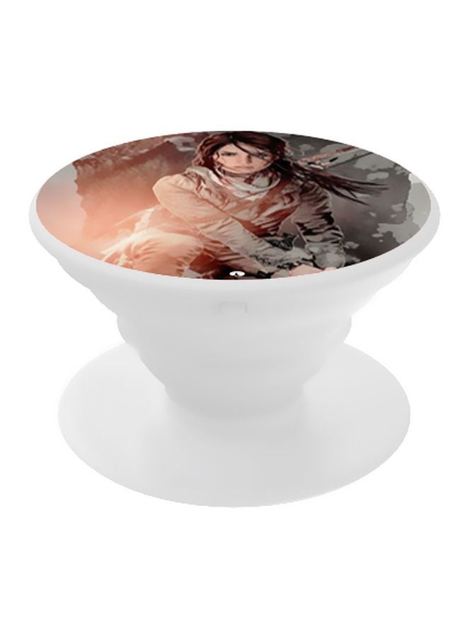 بي بي حامل هاتف بتصميم قبضة للأصابع تنبثق لأعلى وبنمط مطبوع رمادي/ أبيض/ برتقالي - Image 1