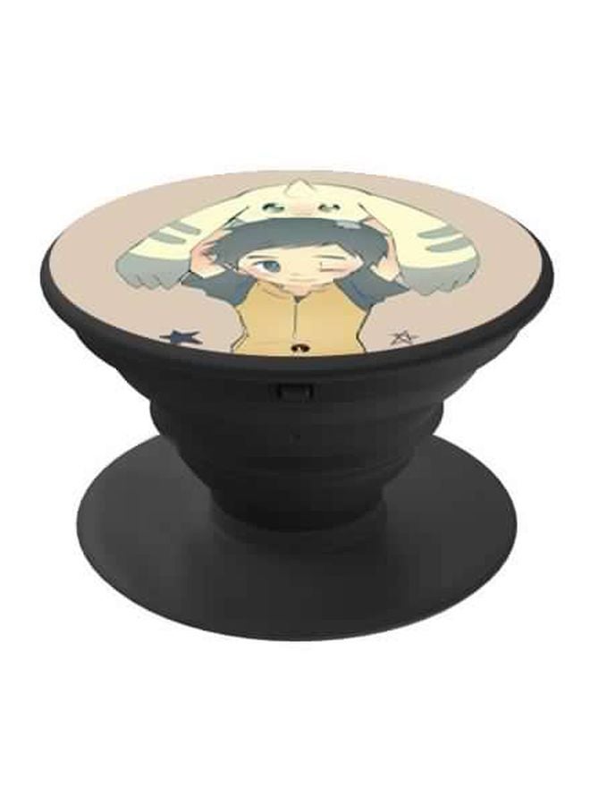 BP Printed Pop Up Finger Grip Phone Holder Black/Beige/Yellow - Image 1