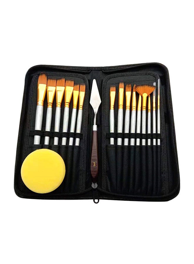 Generic 17-Piece Artist Paint Brush Set With Canvas Bag Black/Brown  - Image 1