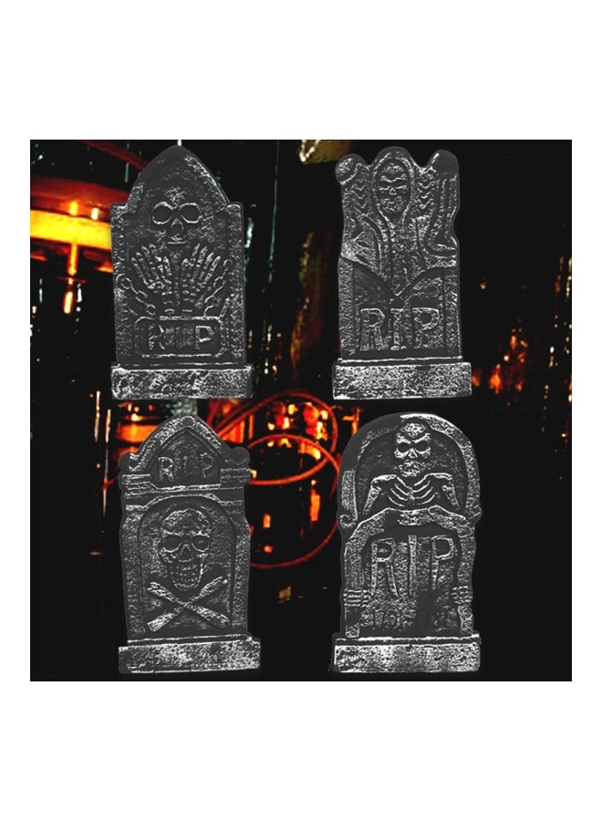طقم زينة على شكل شواهد قبور الهالوين مع أوتاد معدنية مكون من 4 قطع أسود 43x24x9مم - Image 5