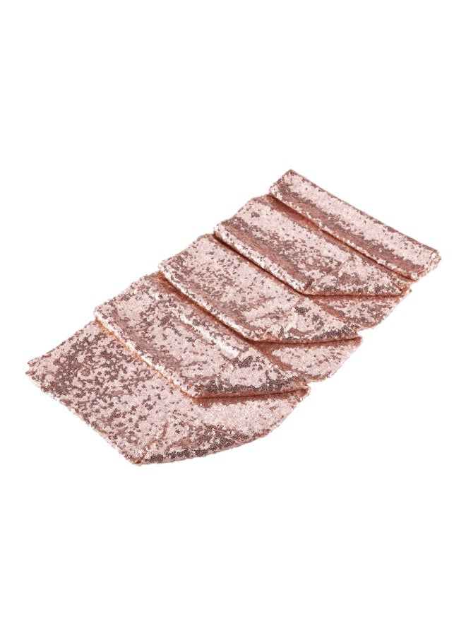 مفرش طاولة لامع مزين بالترتر ذهبي وردي 30x275سم - Image 4