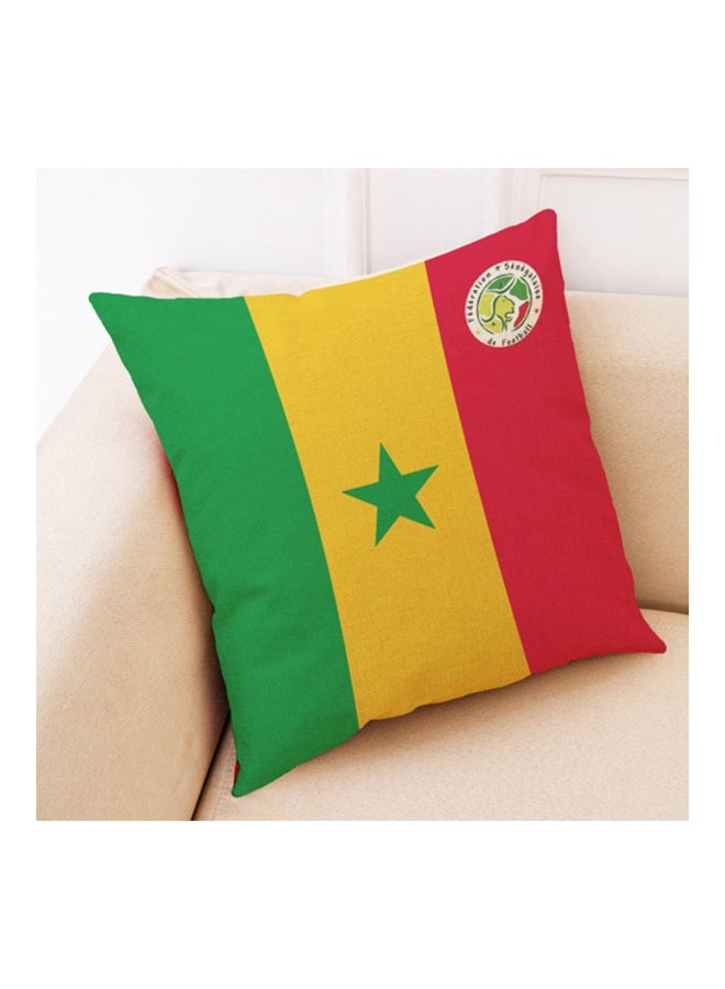 Printed World Soccer Themed Decorative Cushion Cover Green/Yellow/Red 45x45cm