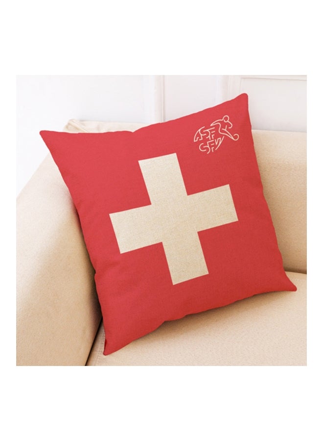 Printed World Soccer Themed Decorative Cushion Cover Red/Beige 45x45cm