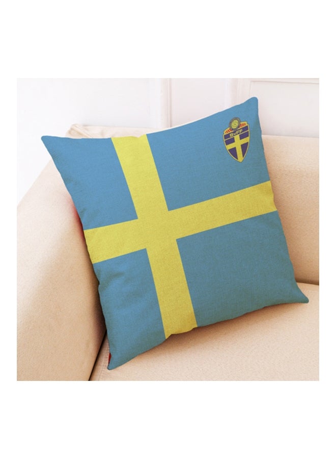 Printed World Soccer Themed Decorative Cushion Cover Blue/Green/Black 45x45cm