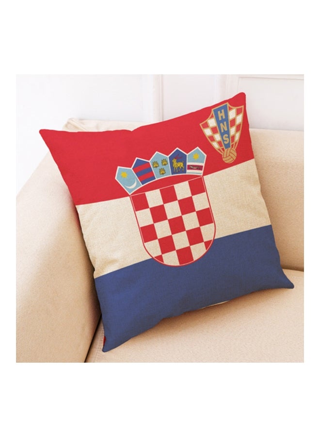 Printed World Soccer Themed Decorative Cushion Cover Red/Beige/Blue 45x45cm