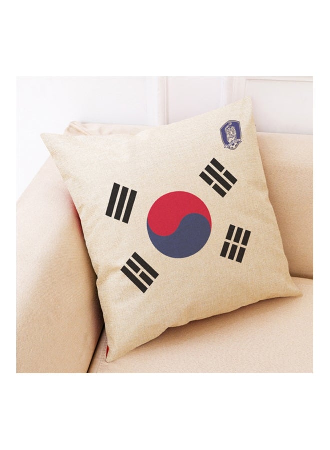 Printed World Soccer Themed Decorative Cushion Cover Beige/Red/Blue 45x45cm