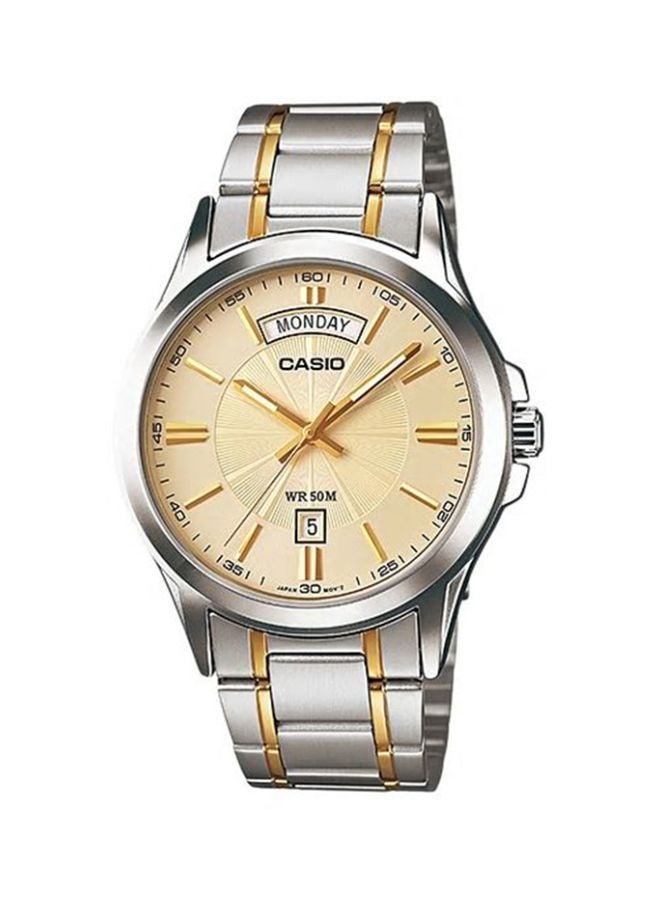 كاسيو ساعة يد بعقارب مقاومة للماء طراز MTP-1381G-9A - قياس 47 مم - فضي/ذهبي للرجال - Image 1
