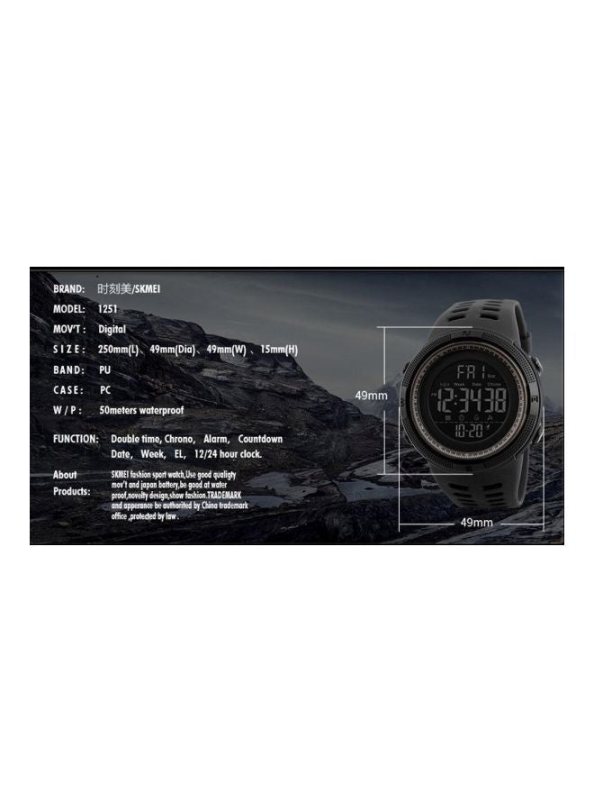 SKMEI - Men's Water Resistant Digital Watch 1251 - 49 mm - Black - Image 1