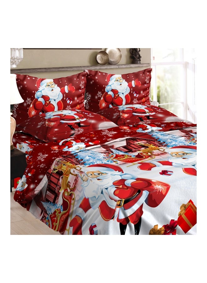4-Piece Christmas Printed Duvet Cover Set Polyester Red/White/Blue - Image 1