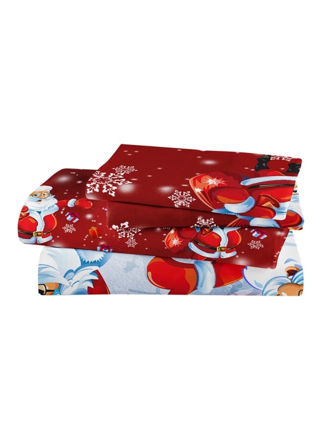 4-Piece Christmas Printed Duvet Cover Set Polyester Red/White/Blue - Image 3