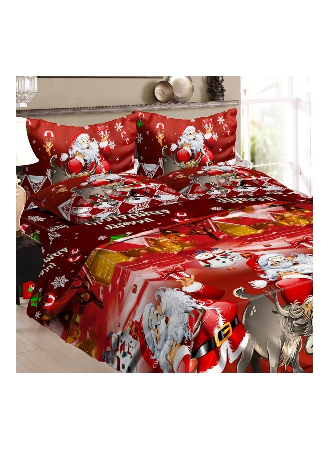 4-Piece Christmas Santa Printed Bedding Set Polyester Red/White/Grey Full - Image 1