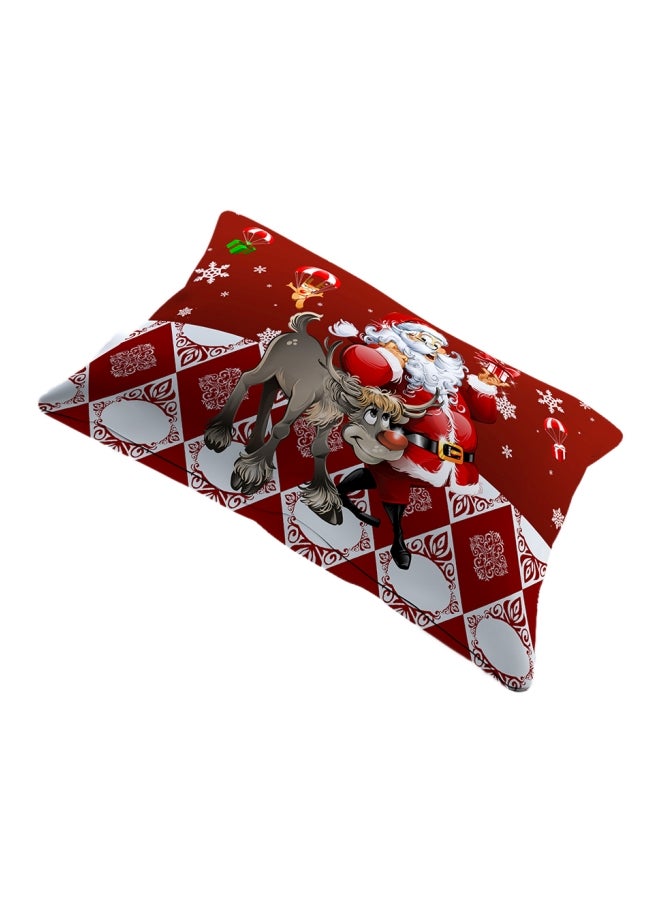 4-Piece Christmas Santa Printed Bedding Set Polyester Red/White/Grey Full - Image 2