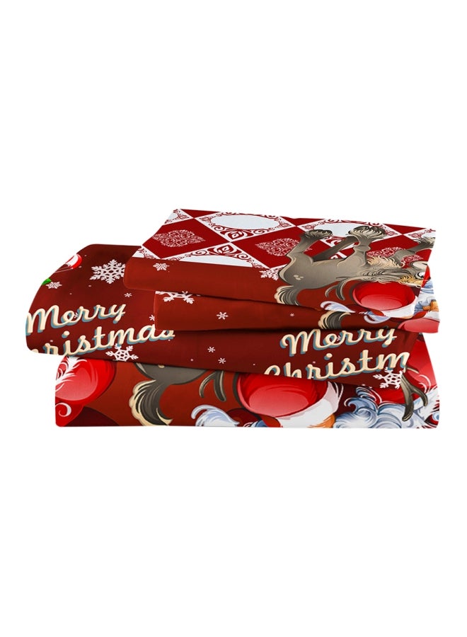 4-Piece Christmas Santa Printed Bedding Set Polyester Red/White/Grey Full - Image 3