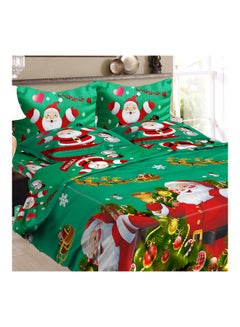 4-Piece Christmas Santa Printed Bedding Set Polyester Green/Red/White Twin