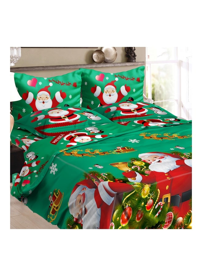 Generic - 4-Piece Christmas Santa Printed Bedding Set Polyester Green/Red/White Twin - Image 1