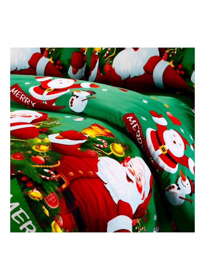 Generic - 4-Piece Christmas Santa Printed Bedding Set Polyester Green/Red/White Twin - Image 1