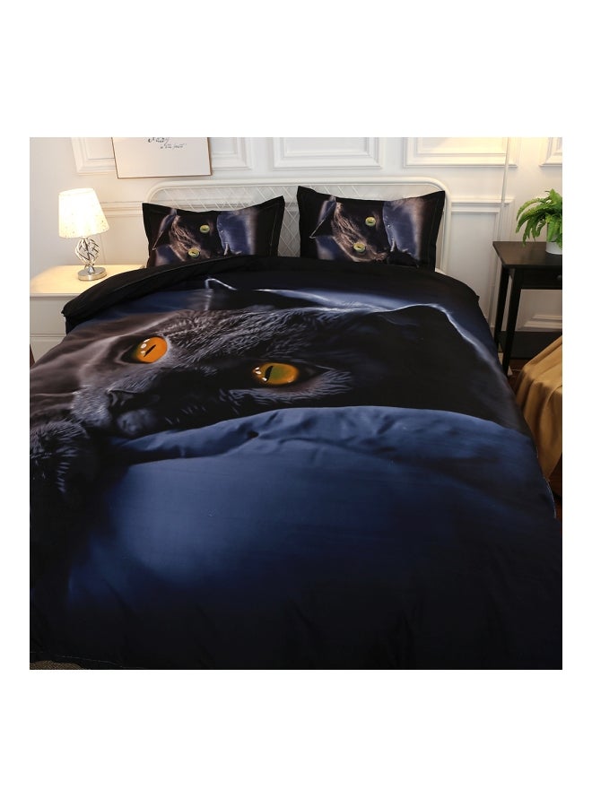 4-Piece Printed Duvet Cover Set Polyester Black/Blue - Image 4