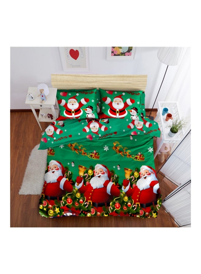 Generic - 4-Piece Christmas Santa Printed Bedding Set Polyester Green/Red/White Twin - Image 1
