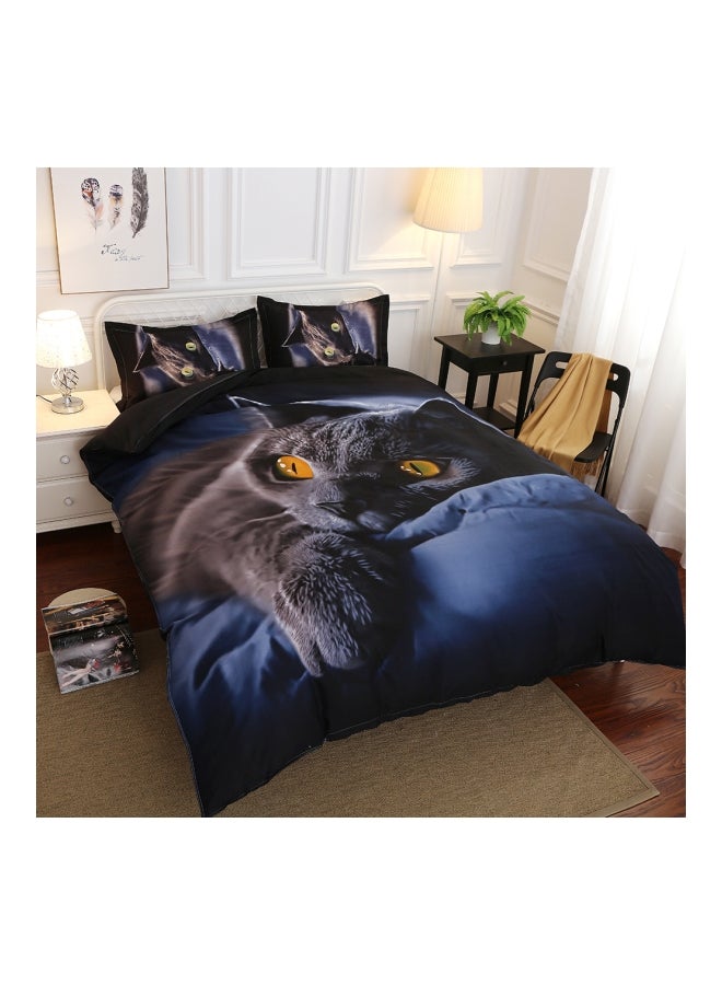 4-Piece Printed Duvet Cover Set Polyester Black/Blue - Image 1
